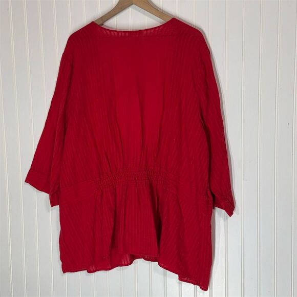 Ellos Red Boho Tie Front Tunic Top Plus Size 30W Cotton Gauze Blouse Flowy - Picture 3 of 5